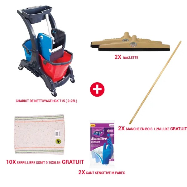 Pack Chariot de Nettoyage Pro – HCK 715 + Serpillières & Accessoires Offerts