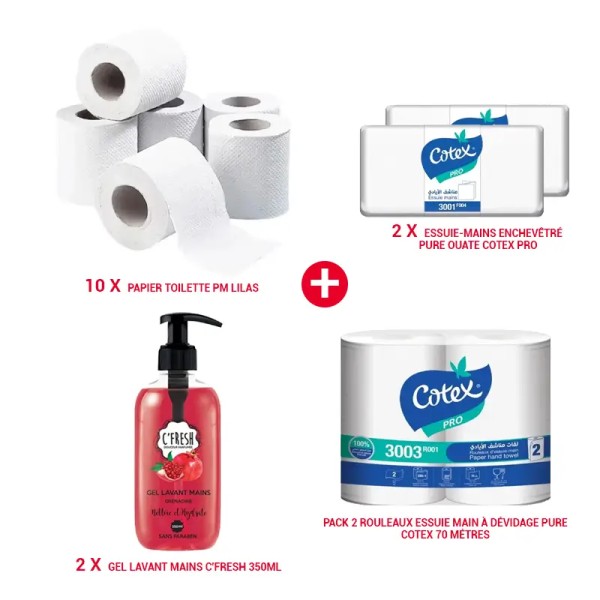 Pack Hygiène – Papier Toilette, Gel Lavant & Essuie-mains