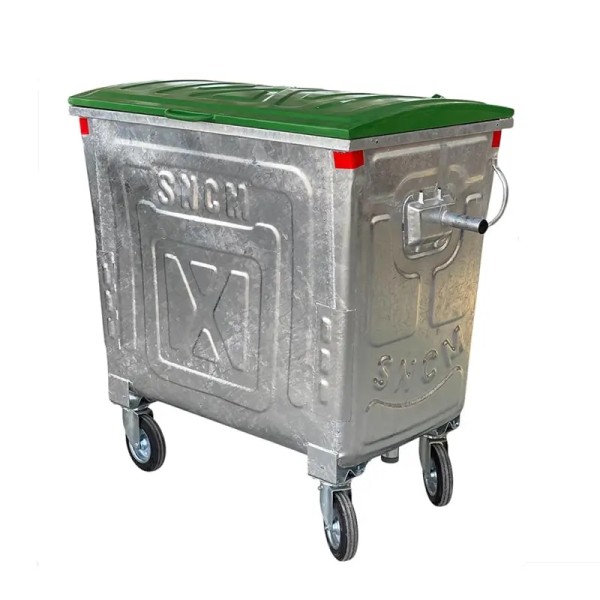 Conteneur Métallique Capacité 770 Litres Avec Couvercle Plat + Roues