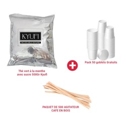 Pack Thé Vert Instantané à la Menthe Kyufi 500gr + 50 Gobelets & 500 Agitateurs Offerts